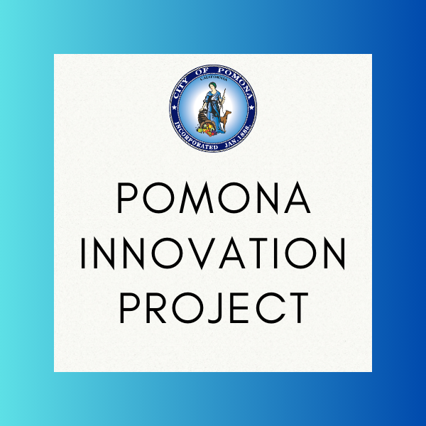 Blue watercolor square with text that reads Pomona Innovation Project